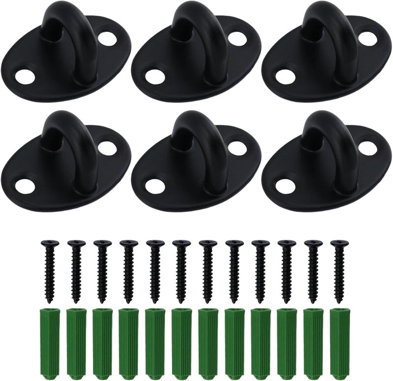 Dnyta 6Pcs Stainless Steel Ceiling Hook Pad Eye Plate Wall Mount Ring Hooks, Marine Hardware Hooks with Screws for Swing Hanging, Wall/Ceiling Mount, Outdoor or Indoor Activity (Small, Black) - Image 1